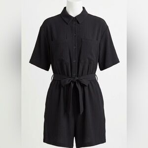 H&M Black Crinkled Crepe Utility Romper-Belted Front Women’s Medium